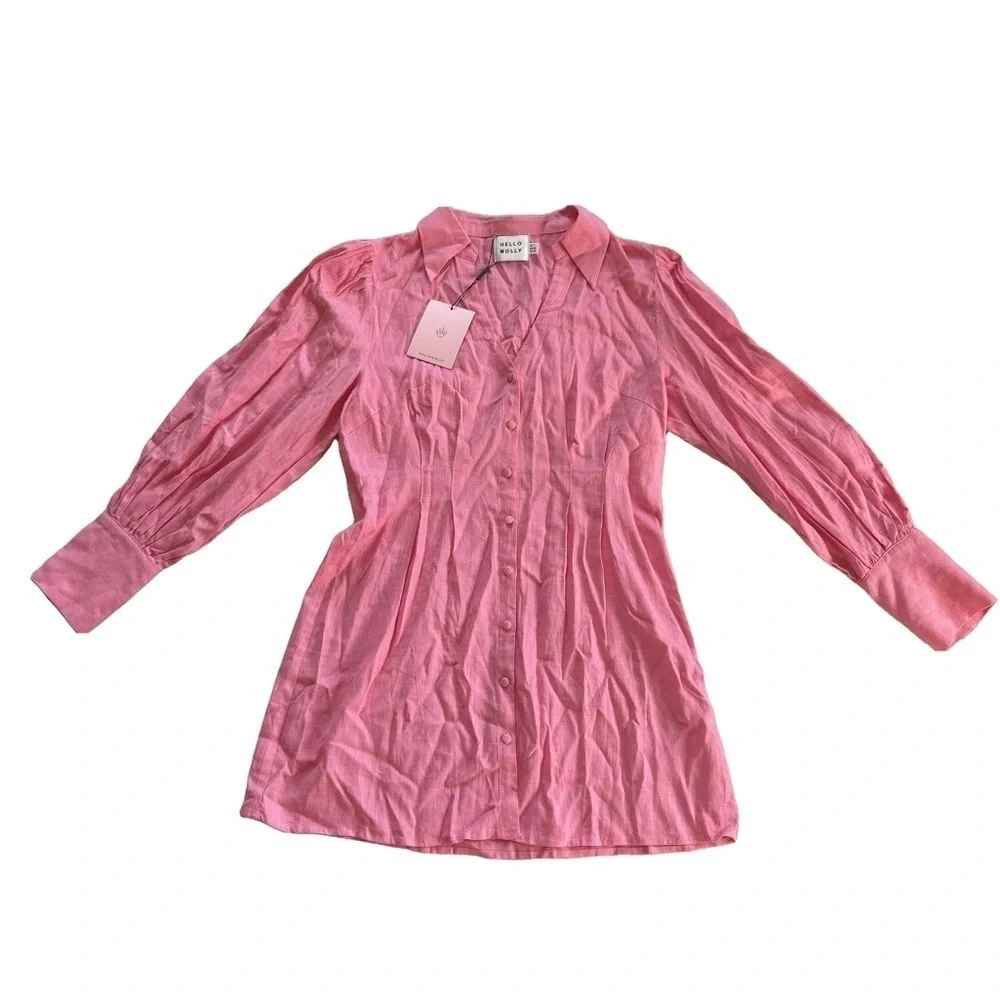 NWT Linen Hello Molly size XL STYLE ME YOUR WAY SHIRT DRESS PINK balloon - Picture 7 of 16